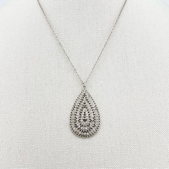 Swarovski Crystal Iced Teardrop Silver Pendant Necklace - Picture 1 of 8